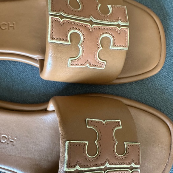 Tory Burch Double Sport Slide Aged Comello/ Gold EUC - Picture 9 of 11